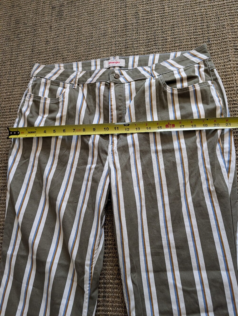 Wrangler Retro Moss Green Blue Mustard Stripe High Rise Flare Jeans Size 18 - Picture 7 of 12